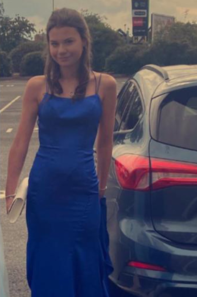 image of holly in a blue dress