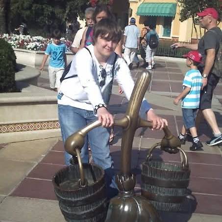 Image of James holding onto Fantasia's magic broom
